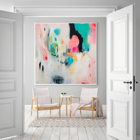 Abstract canvas art giclee print pink and white print modern | Etsy | Etsy (US)