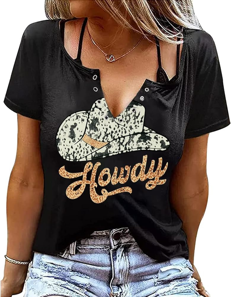 DUTUT Howdy Tshirt Women Country Southern Shirts Rodeo Cowgirl Western Shirt Honey Hat Leopard T-Shi | Amazon (US)
