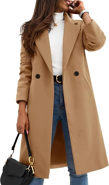 Zeagoo Women Winter Wool Coat Notch Lapel Single-Breasted Mid Long Peacoat | Amazon (US)