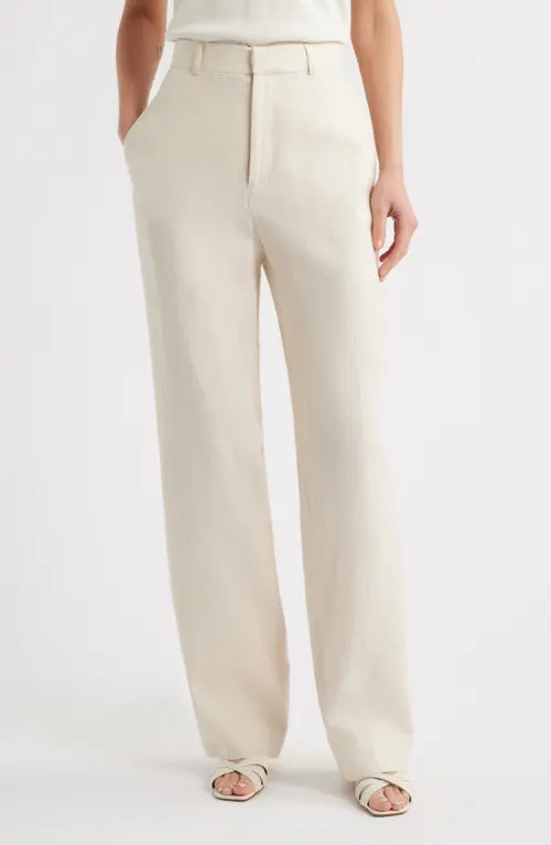 FRAME The Linen Blend Straight Leg Pants in White at Nordstrom, Size 6 | Nordstrom