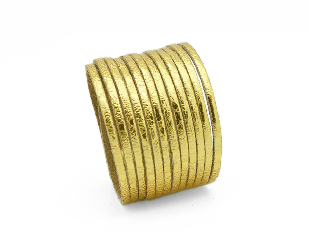 Gold Leather Cuff, Metallic Leather Cuff Bracelet Strands - Etsy | Etsy (US)