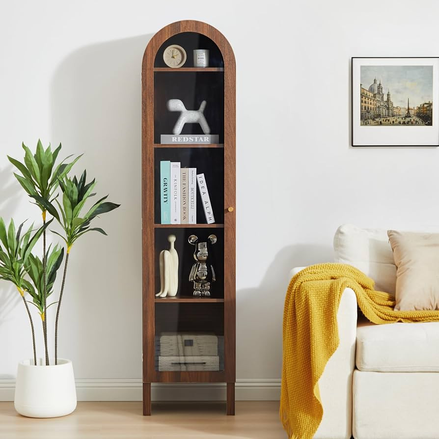 66.93" H Arched Bookcase, 5-Tier Arched Cabinet Bookcase with Adjustable Shelves, Accent Display ... | Amazon (US)