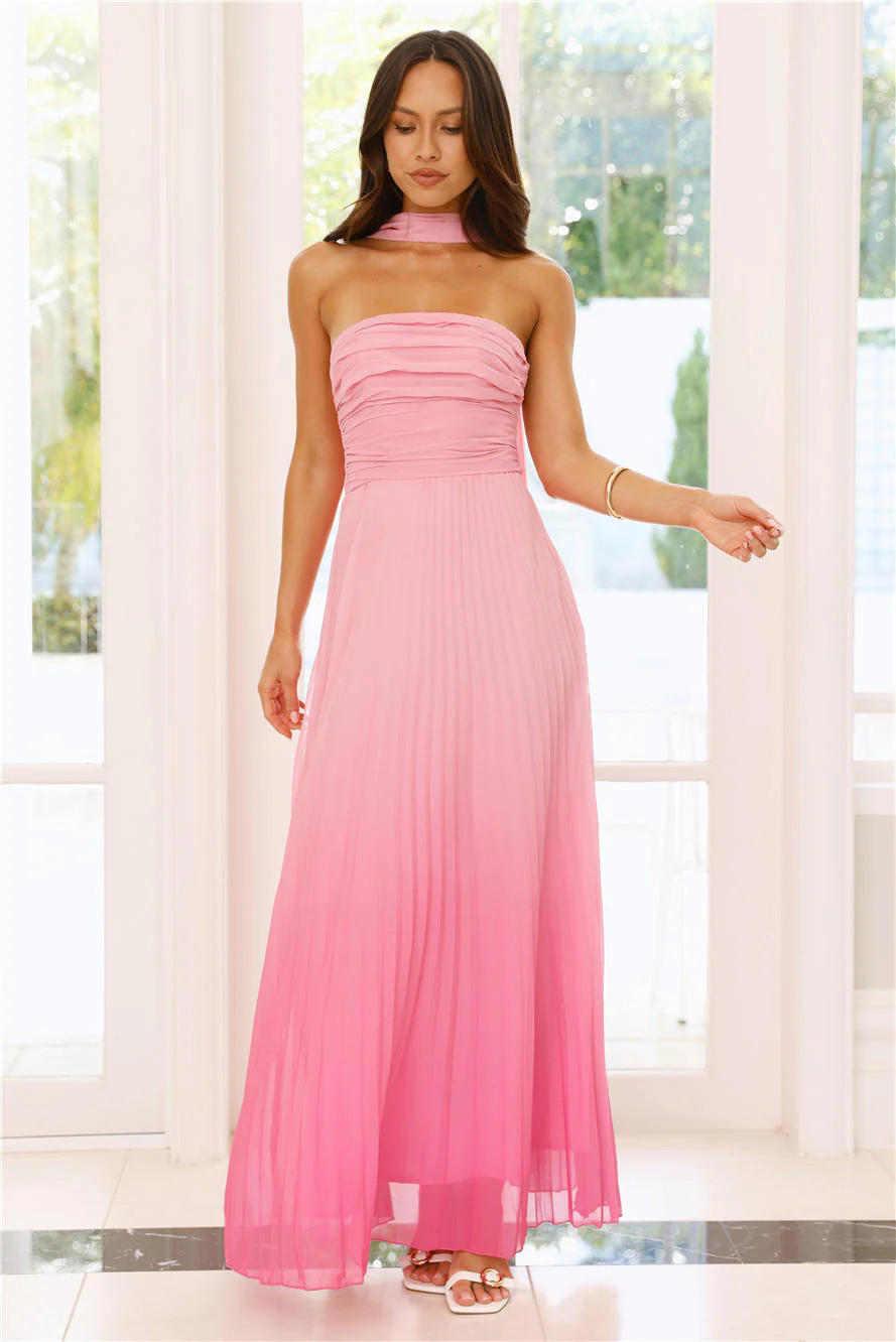 Love Loft Strapless Pleated Maxi Dress Pink | Hello Molly (US)
