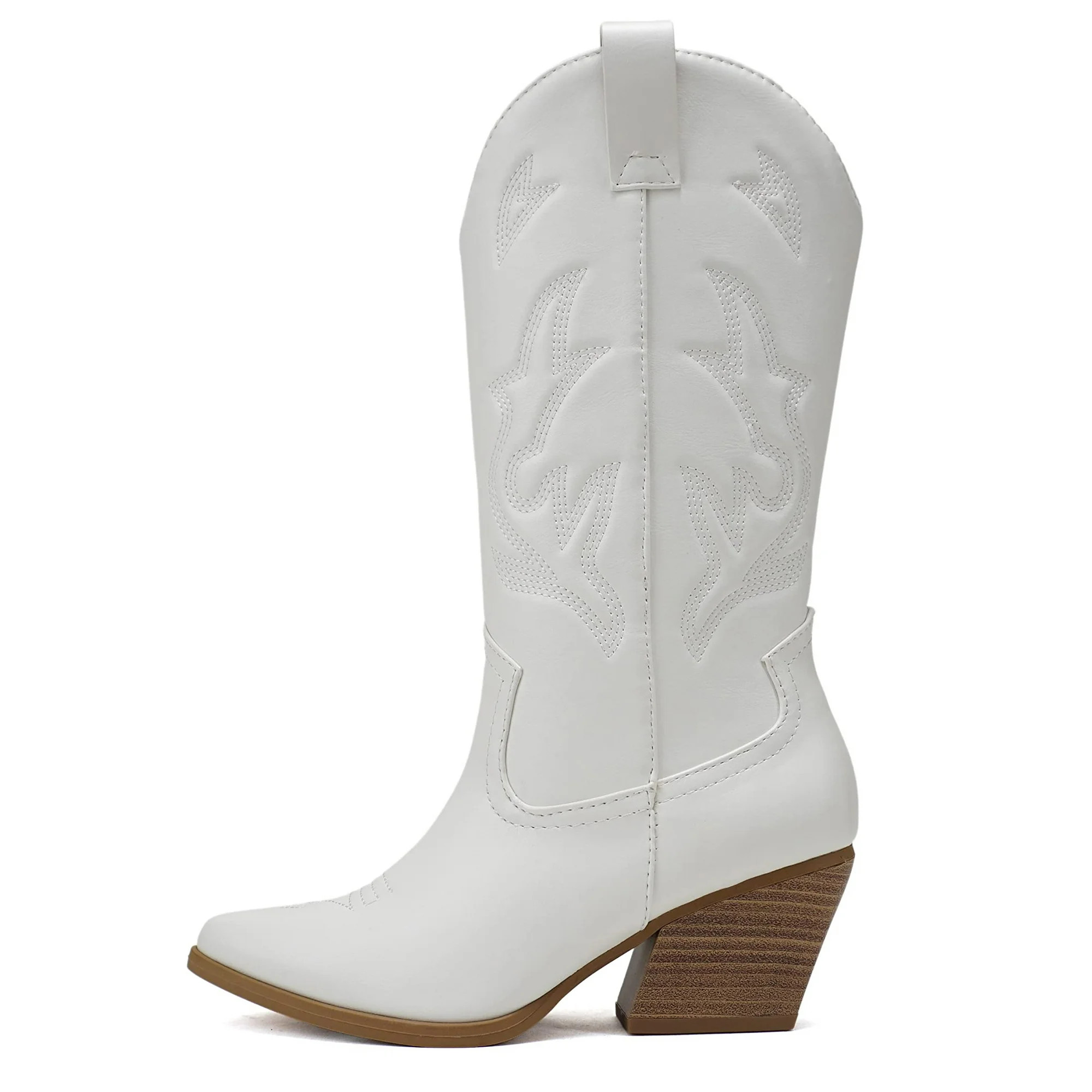 Soda Women Cowgirl Cowboy Western Stitched Heel Boots Pointy Toe Mid Shaft ORVILLE-S White 8.5 | Walmart (US)