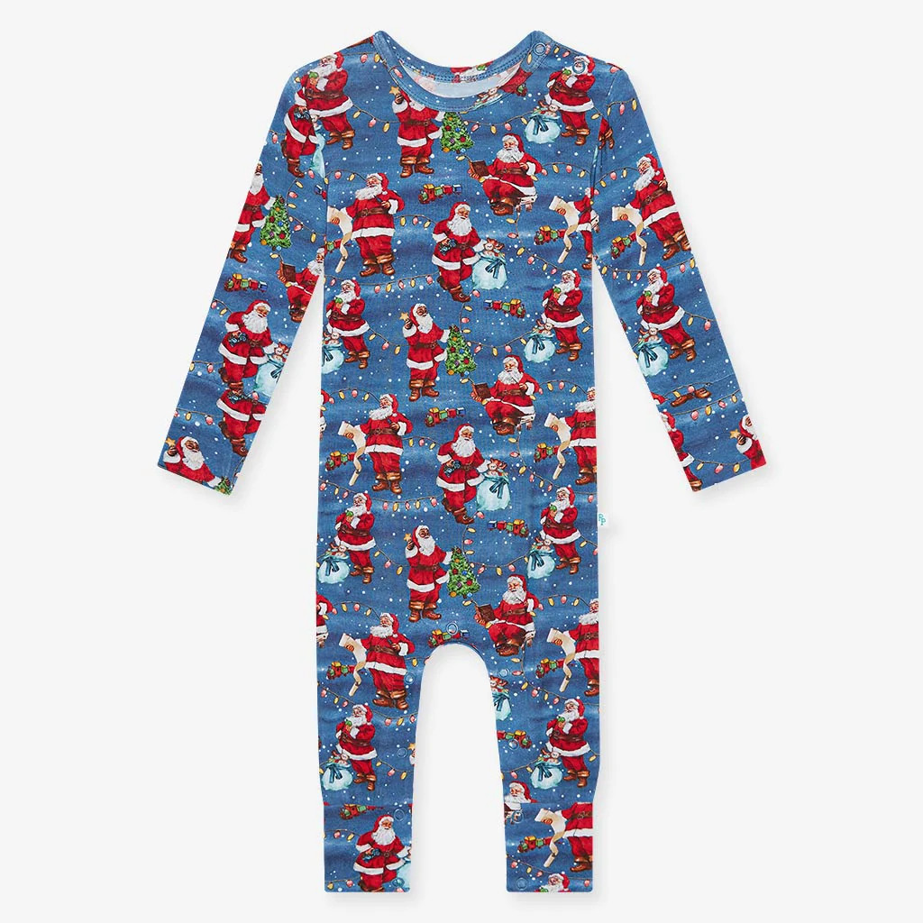 Christmas Blue Long Sleeve Baby Romper | Santa Claus | Posh Peanut