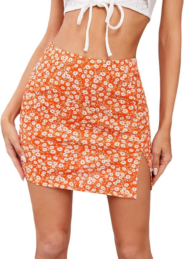 Floerns Women's Floral Print Bodycon Split Mini Skirt | Amazon (US)