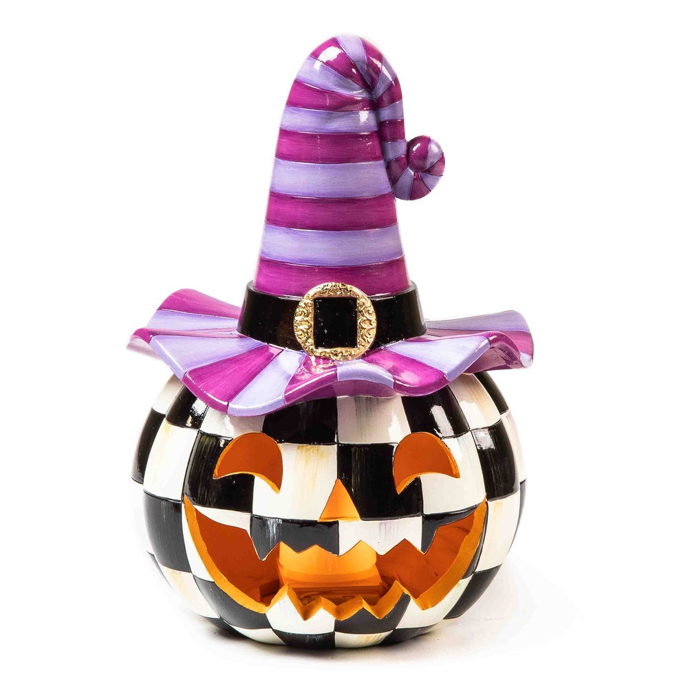 Illuminated Happy Jack Pumpkin with Purple Hat | MacKenzie-Childs