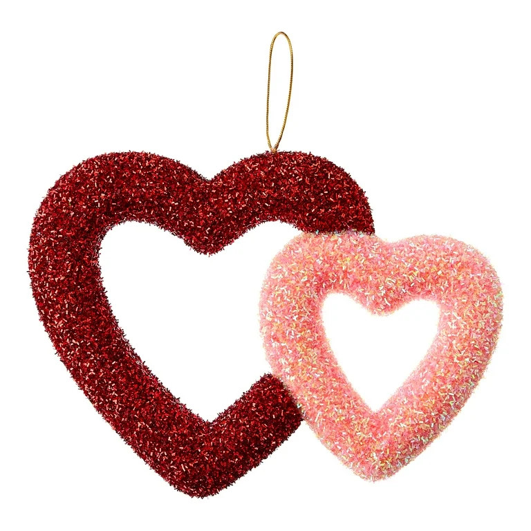 Double Heart Tinsel Hanging Decoration, Red and Pink, 9", Valentine's Day by Way To Celebrate | Walmart (US)