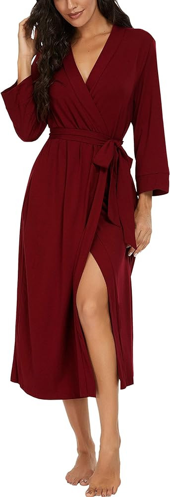VINTATRE Women Kimono Robes Long Knit Bathrobe Lightweight Soft Knit Sleepwear V-neck Casual Ladi... | Amazon (US)