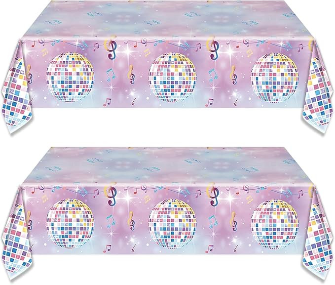 2Pcs 108x54 Inch Disco Ball Party Tablecloth,Music Themed Table Cover for Bachelorette 70s Disco ... | Amazon (US)