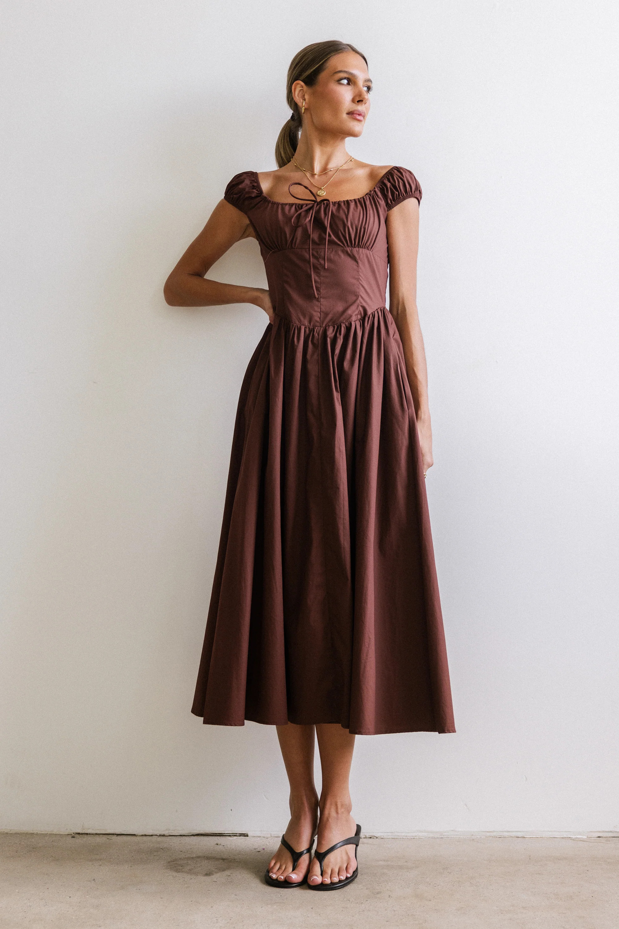 Patricia Midi Dress in Chocolate Brown | Böhme US