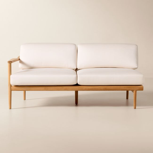 Tide Teak Outdoor Left-Arm Sofa With Ivory Sunbrella® Cushions | CB2