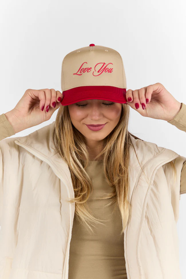 Love You Red and Khaki Trucker Hat | Pink Lily