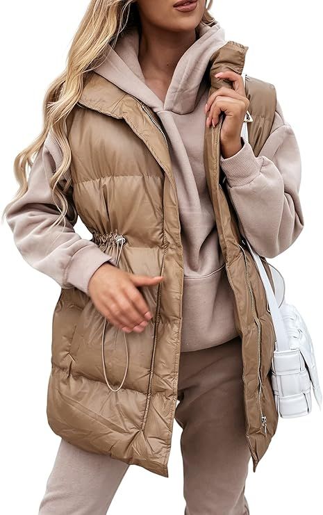 Uifely Women Long Puffer Vest Outerwear Lightweight Zip Up Padded Gilet with Pockets Sleeveless D... | Amazon (US)