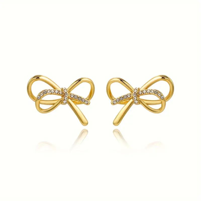 Cute Elegant Bowknot Stud Earrings with Rhinestones, Fashion Stainless Steel Jewelry for Women, N... | Temu Affiliate Program