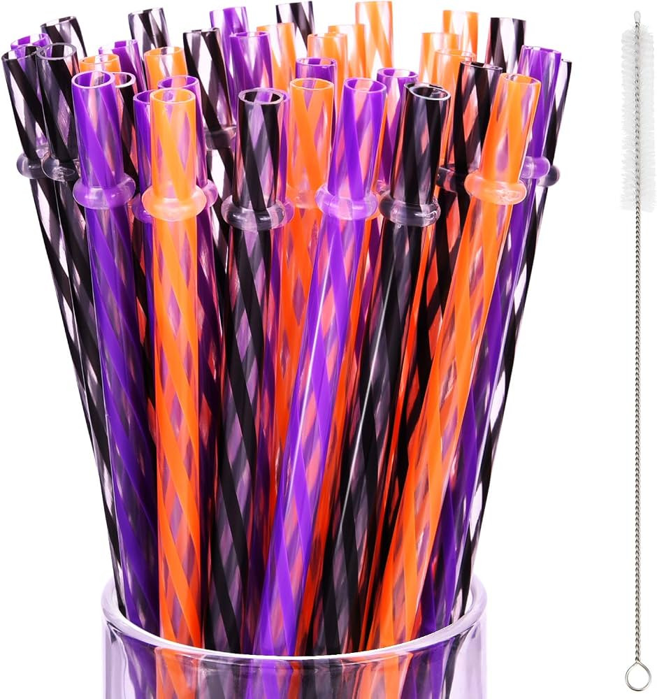 JOVITEC 60 Pieces Halloween Straws 9" Plastic Reusable Straw Drinking Straws for Tumblers with St... | Amazon (US)