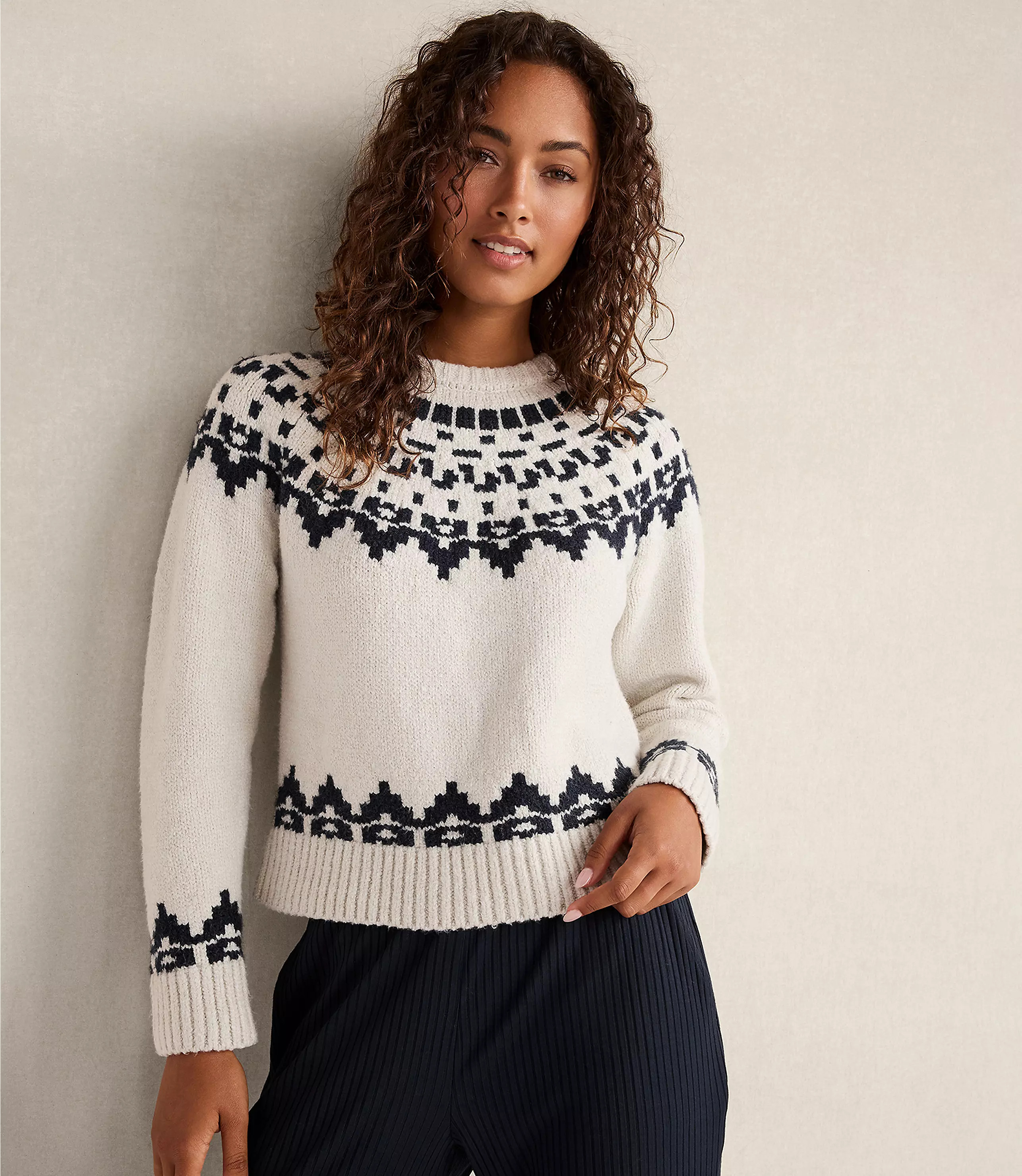 Haven Well Within Organic Cotton Blend Fair Isle Juneau Crewneck Sweater | LOFT
