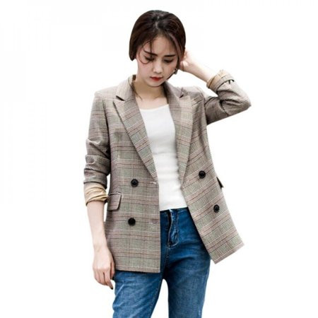 ZAVAREA Plaid Print Full Sleeve Office Lady Blazer Feminino Single Breasted Blazer Woman Notched But | Walmart (US)