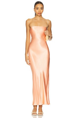 SNDYS Angel Strapless Midi Dress in Coral from Revolve.com | Revolve Clothing (Global)