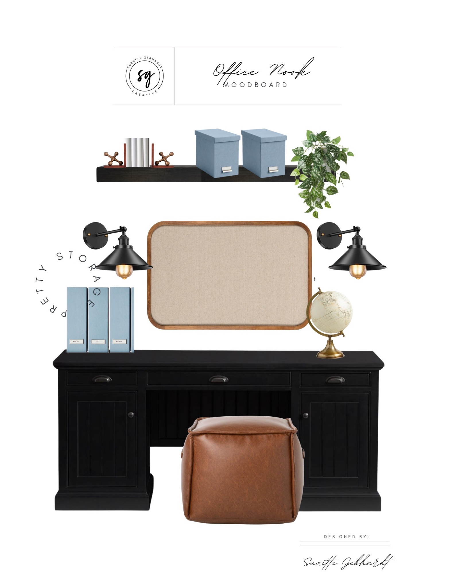 Cute little home office setup with office storage boxes, floating shelf, a leather pouf I stead of a chair (perfect for a kids homework station),  and inexpensive sconces you can retrofit with battery operated lightbulbs for a no-electrician required lighting look. 

The desk is on clearance right now too… such a good price!

#homeoffice #homeworkarea #desk #pinboard #blacksconces #floatingshelf #thecontainerstore #potterybarn #target #amazon #worldmarket



#LTKSale #LTKhome