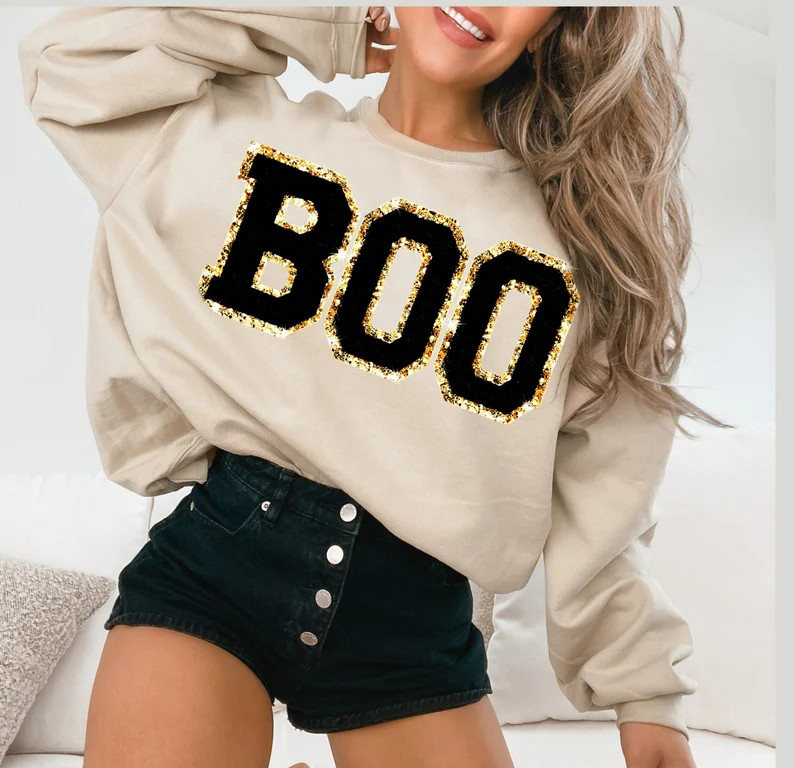 Chenille Patch Halloween Sweatshirt Halloween Shirts BOO - Etsy | Etsy (US)