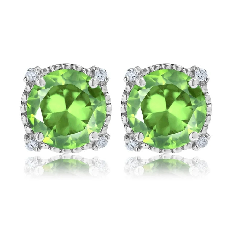 JeenMata 3.5 Carat Round Cut August Birthstone Stud Earrings - Halo Milgrain Earrings in 18K Whit... | Walmart (US)