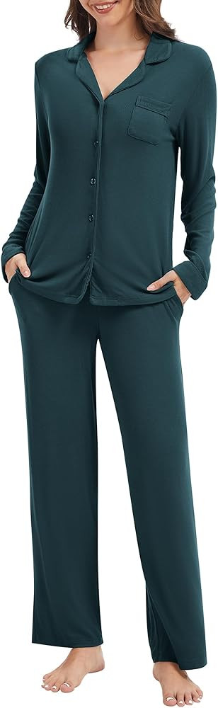WiWi Womens Pajama Set Soft Ribbed Lounge Sets Long Seeve Sleepwear Button Down Pants Warm Nightw... | Amazon (US)