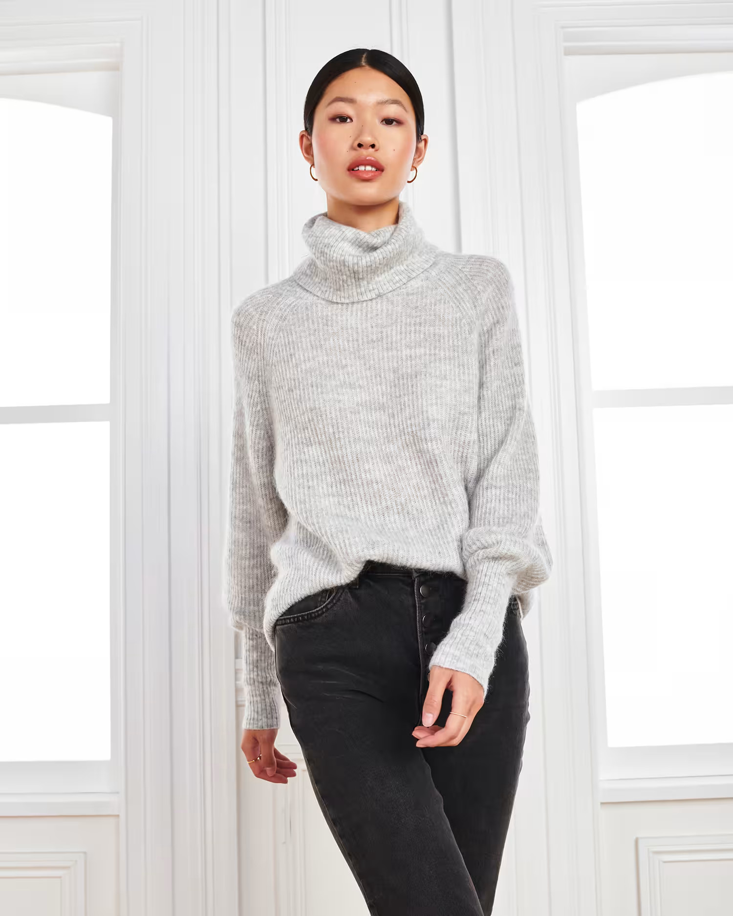 Alpaca Turtleneck Sweater | Quince in Light Grey | Quince