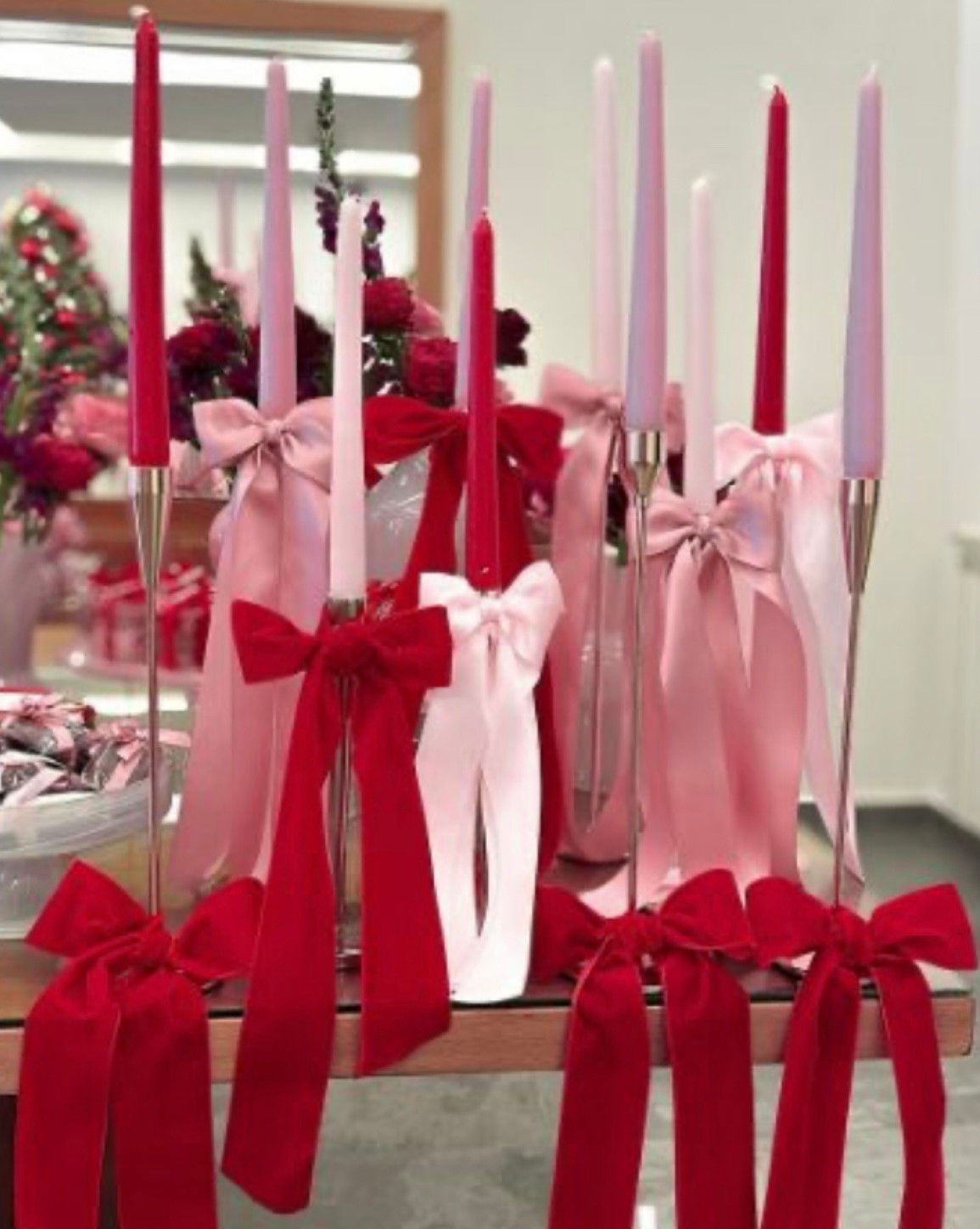 Easy Galentines Table Decor 

Pink and red wax candles
Gold candlesticks 
Pink and red ribbon
Valentines Table decor

#LTKValentine #LTKHome #LTKfoodie