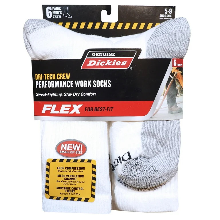 Genuine Dickies Men's Dri-Tech Crew Socks, 6-Pack, Sizes 6-15 | Walmart (US)