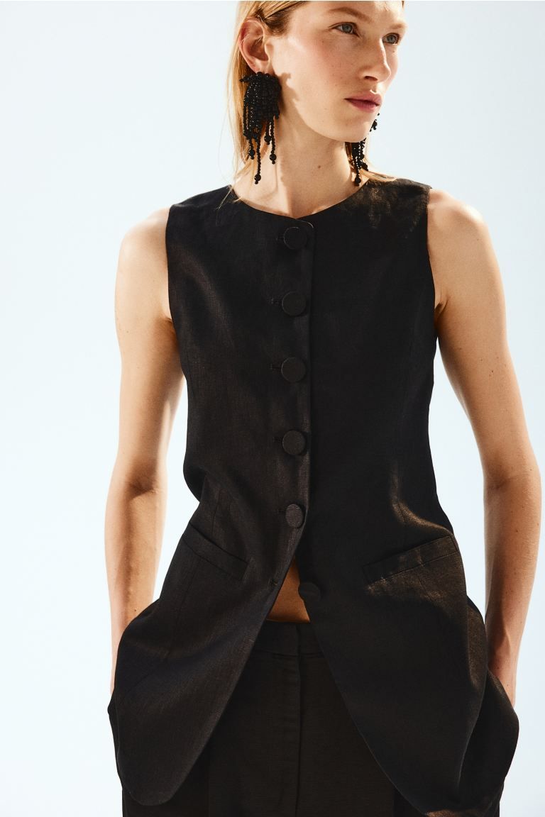 Linen suit waistcoat - Black - Ladies | H&M GB | H&M (UK, MY, IN, SG, PH, TW, HK)