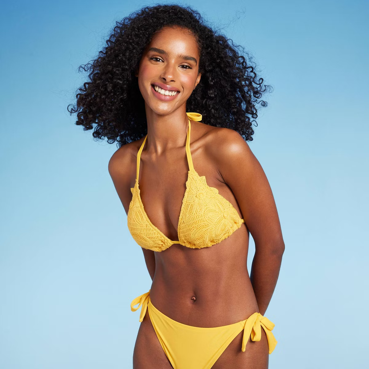 Women'sCrochet Halter Triangle Bikini Top - Shade & Shore™ Yellow S: Soft Recycled Polyester, A... | Target
