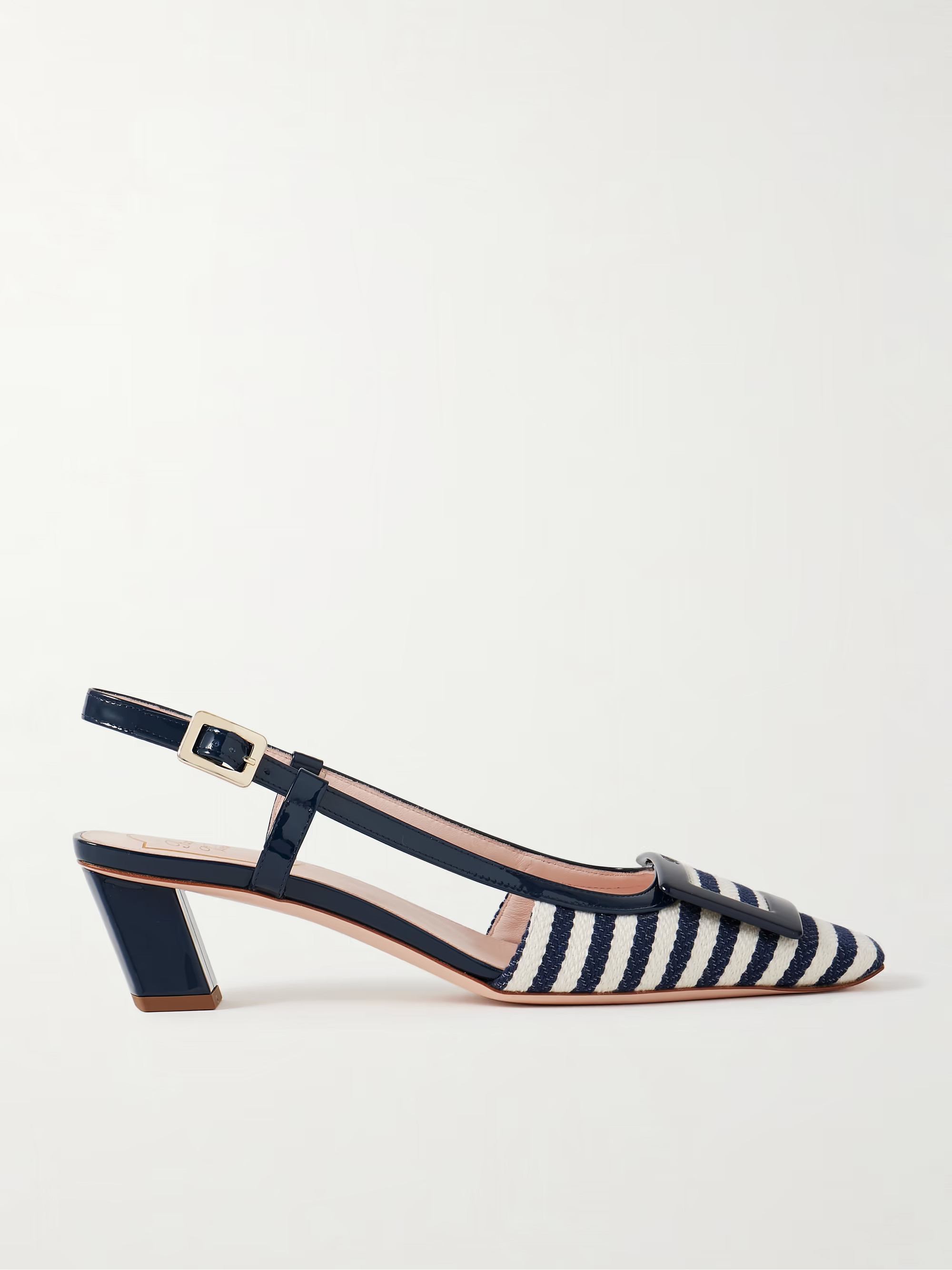 Belle Vivier 45 patent leather-trimmed striped woven slingback pumps | NET-A-PORTER (US)