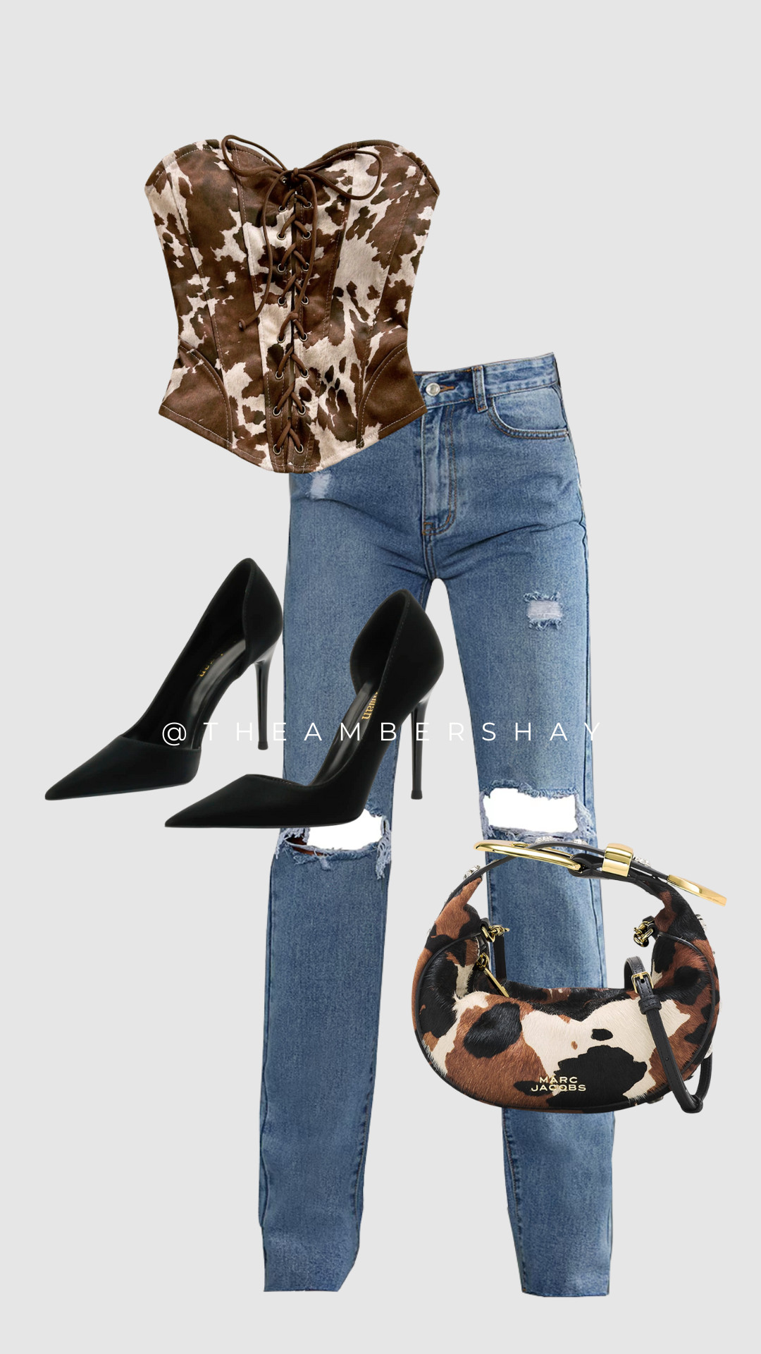 This cow print corset outfit is the ultimate casual-chic look 🤍🐄 A structured cow print top paired with distressed straight-leg jeans creates an effortless denim outfit idea that works for brunch, date night, or everyday wear. Styled with classic black heels and a statement cow print purse, this outfit is a must-have for anyone loving the cow print fashion trend.

#CowPrintCorset #DenimOutfitInspo #CasualChicStyle #CowPrintPurse #LTKFinds #MarcJacobsBag #PrettyLittleThingJeans #OOTDStyle #StreetStyleFashion 

 #LTKgrwm #LTKootd #LTKSaleAlert
