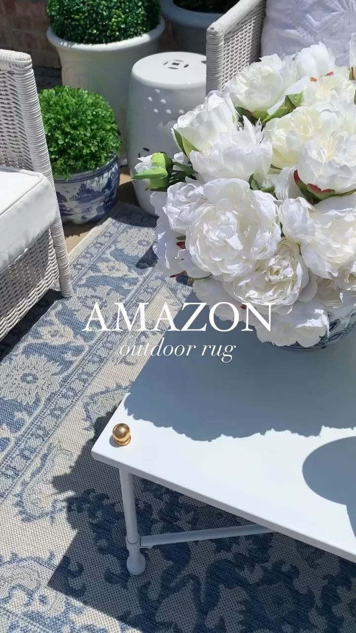 Ready for a little patio refresh? This affordable outdoor rug continues to be one of my all-time favorite Amazon purchases! 💙 On sale  under $65 right now, easy to clean and also comes in larger sizes. 

#LTKunder50 #LTKsalealert #LTKhome