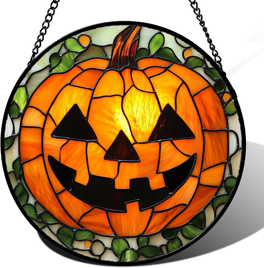 Stained Glass Window Hanging, Halloween Decorations Evil Pumpkin Suncatcher for Doors Garden Indo... | Amazon (US)