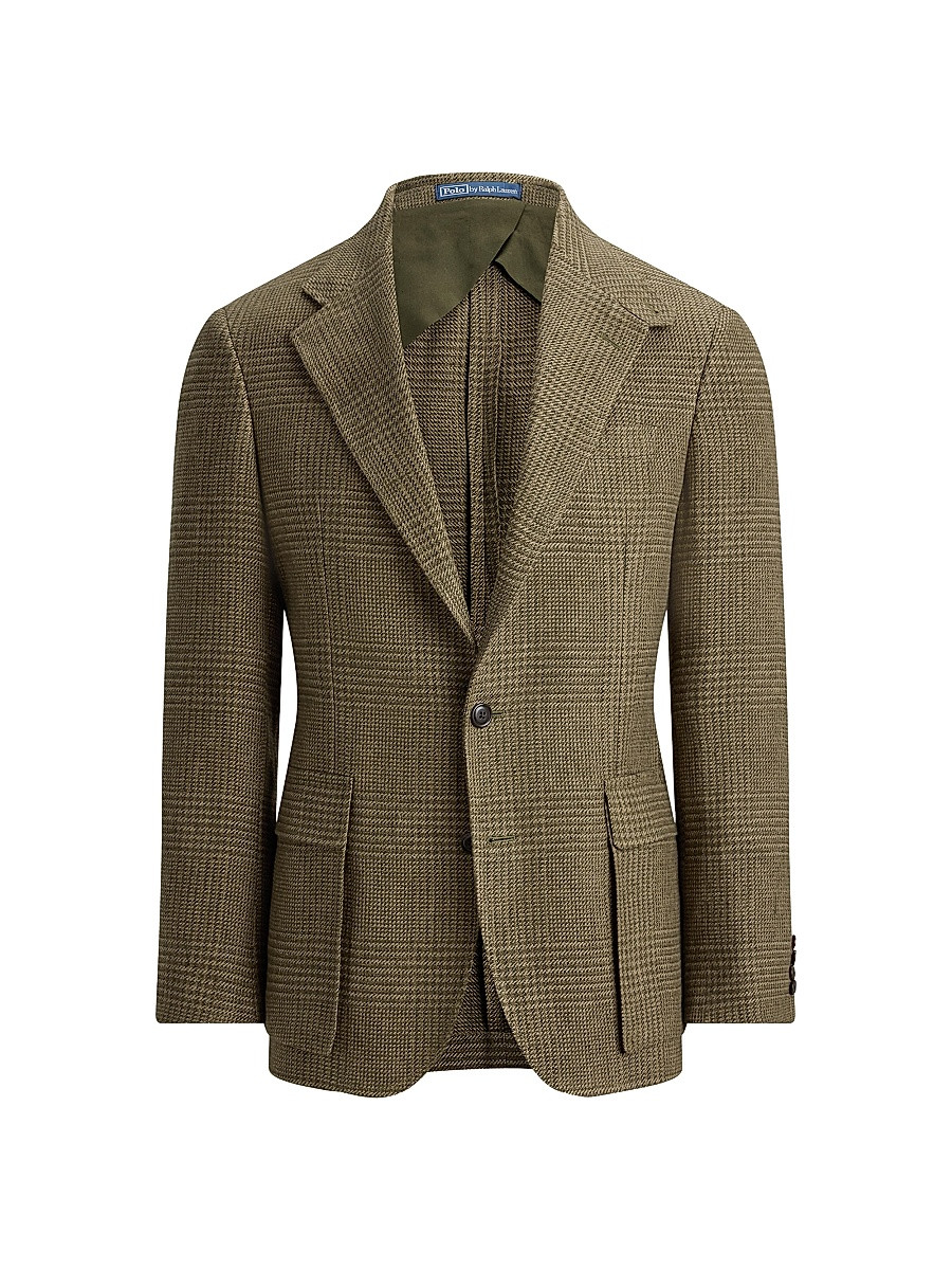 Men's Glen Checked Linen-Blend Blazer - Olive Sage Multi - Size 40 | Saks Fifth Avenue