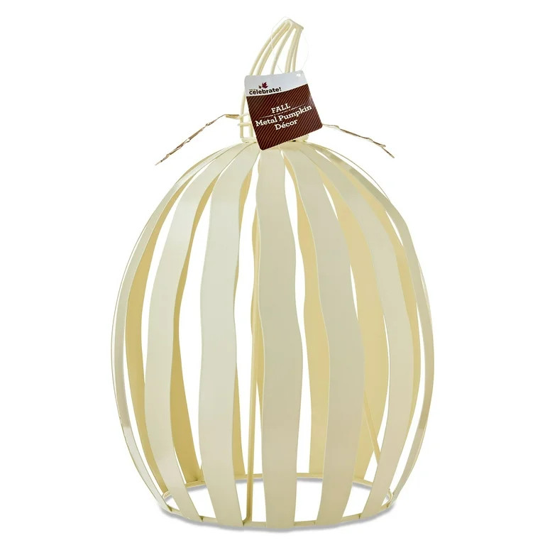 Metal Pumpkin Tabletop Decor, Cream, 14.5", Harvest by Way To Celebrate | Walmart (US)