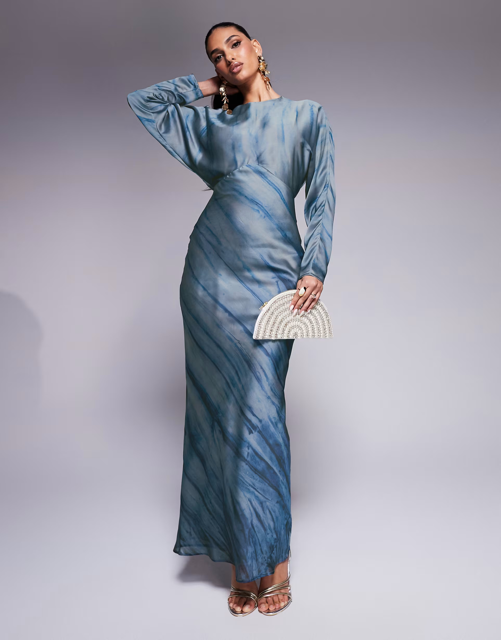 ASOS DESIGN long sleeve batwing maxi dress in abstract print | ASOS (Global)