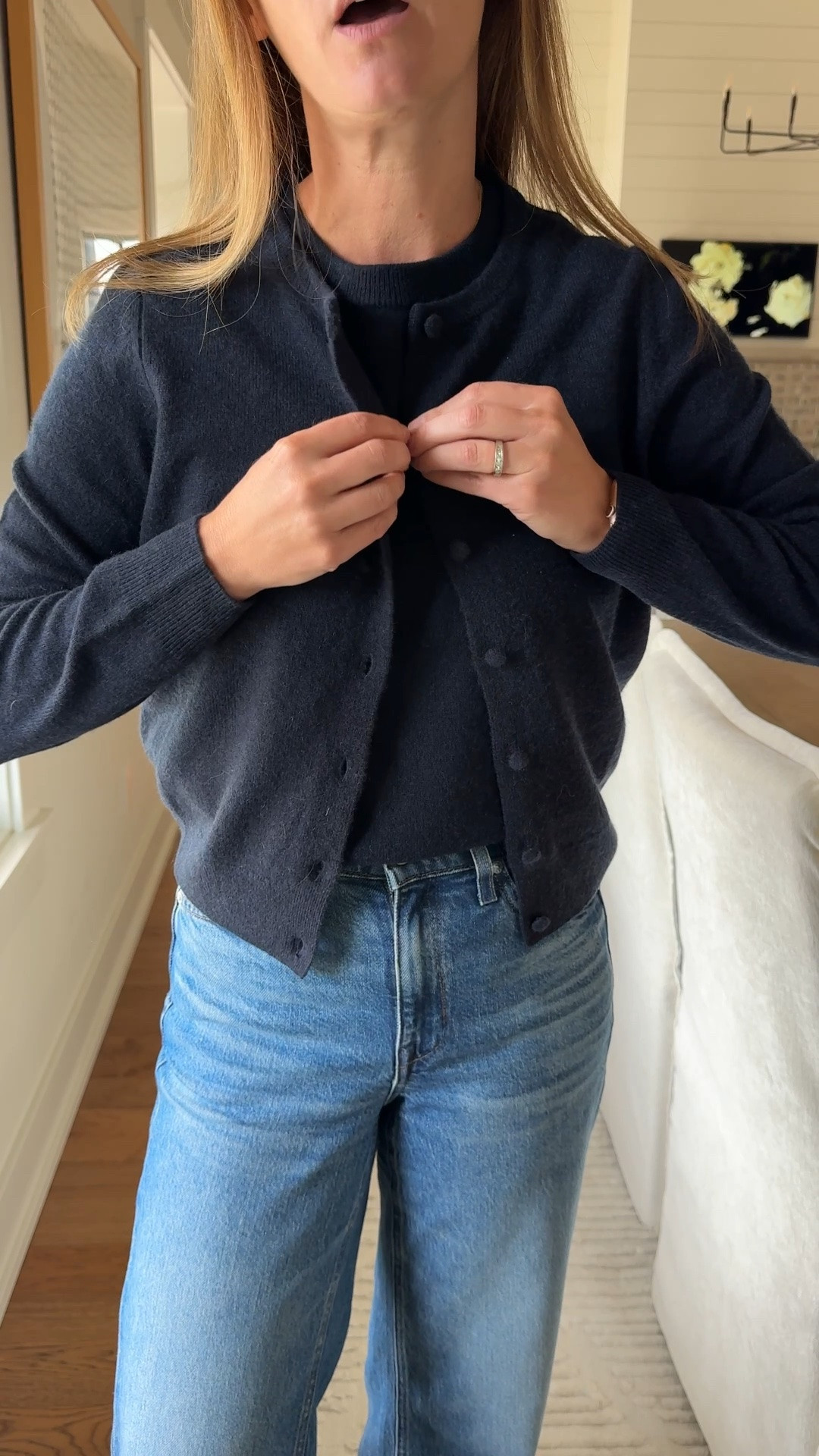 Top and cardigan size small 
Jeans I went up a size to 26 and am in SHORT inseam, I’m 5’4

#LTKootd #LTKdayinmylife #LTKgrwm