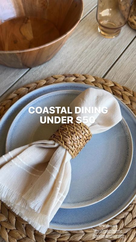 Coastal dining under $50! Obsessed with these blue stoneware plates + linen napkins. Beautiful for any spring indoor/outdoor table - all from @walmart! *side note- chargers are old, but linking really cute (similar) ones! #walmarthome #walmartpartner 

#LTKhome #LTKfindsunder50 #LTKstyletip