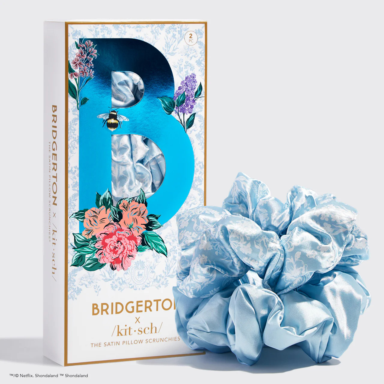 Kitsch x Bridgerton Satin Pillow Scrunchies in Toile De Blue | Kitsch