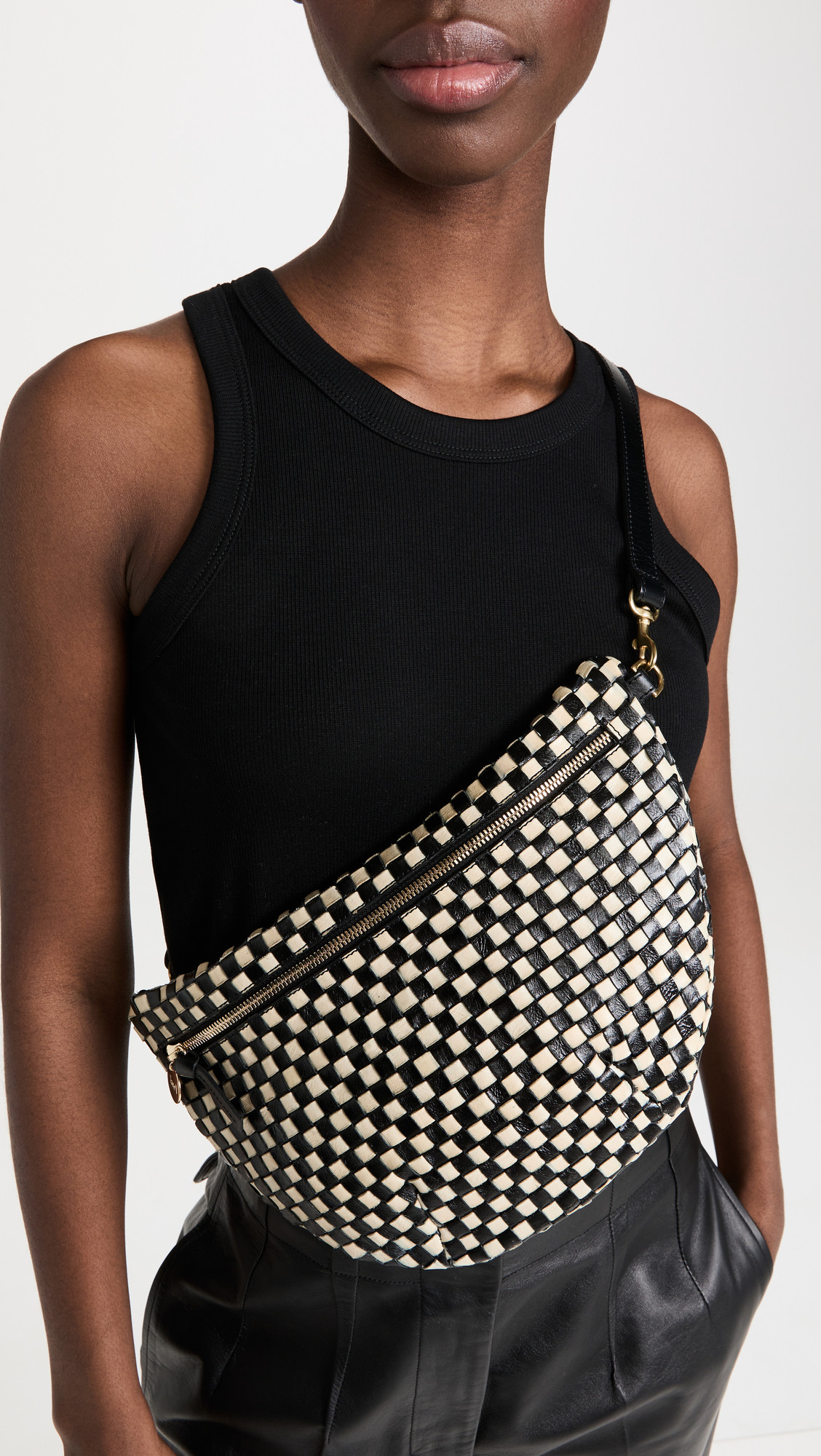 Clare V. Grande Fanny Bag Black/Cream Check One Size | Shopbop