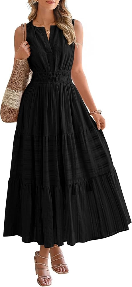 BTFBM Summer Dresses for Women 2026 Sleeveless Boho V Neck A Line Flowy Spring Casual Maxi Dress ... | Amazon (US)