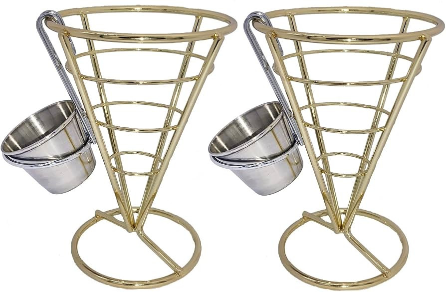 MIAO JIN 2Pcs French Fries Stand Cone Basket Fry Holder with Sauce Dippers Metal Cone Snack Fried... | Amazon (US)