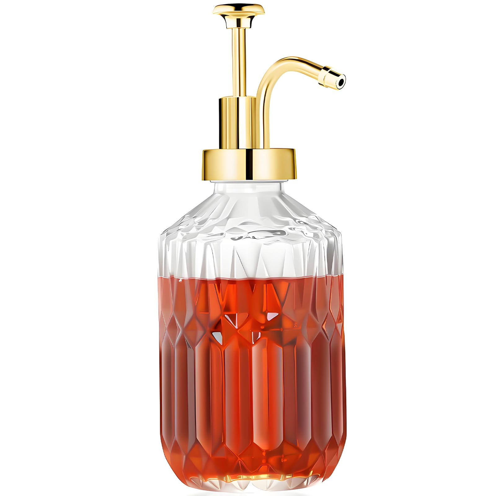 Glass Coffee Syrup Dispenser 13.5oz, Syrup Bottles with Luxurious Diamond Texture, Gold Syrup Pump, Coffee Bar Accessories, Kitchen Decoration | Amazon (US)