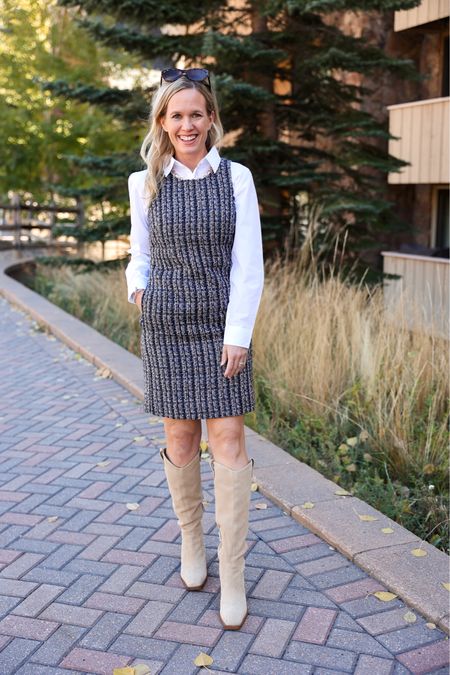 This tweed dress is so cute! Layers well with button up shirts for a fall or winter outfit 

#LTKfindsunder100 #LTKSeasonal #LTKworkwear