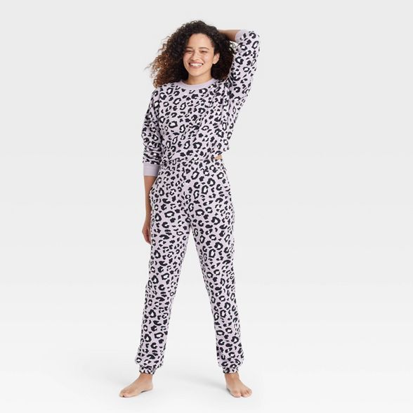 Women's Leopard Print Fleece Lounge Jogger Pants - Colsie™ Purple | Target