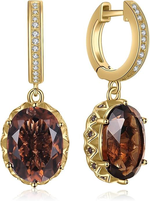 JewelryPalace Huge 7.2ct Oval Shape Natural Smoky Quartz Dangle Drop Earrings for Women, 14K Yell... | Amazon (US)