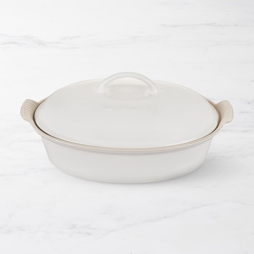 Le Creuset Heritage Stoneware Oval Covered Casserole, 4-Qt., Matte White | Williams-Sonoma